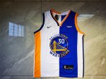 NBA 30 Curry Warriors splite Maillot bleu blanc brodé